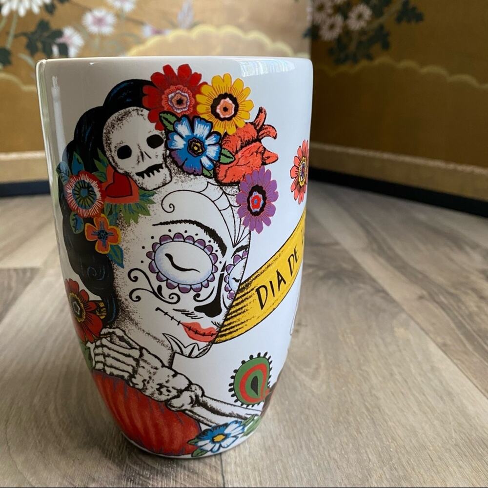 Large White Porcelain Day of the Dead Coffee Mug